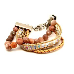 Victoria Emerson Pink Beads/Braided Multistrand Bracelet